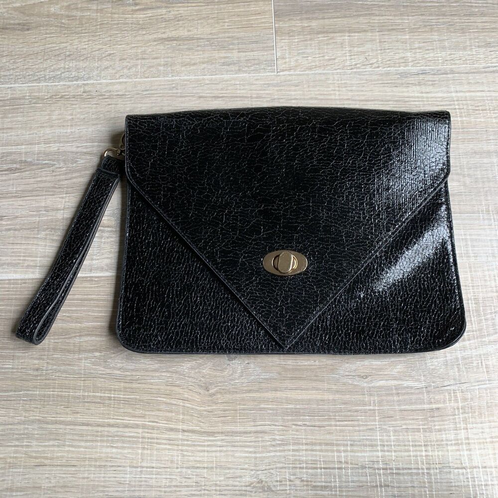 Beya Envelope Clutch Black Vegan Manmade Bag Purse